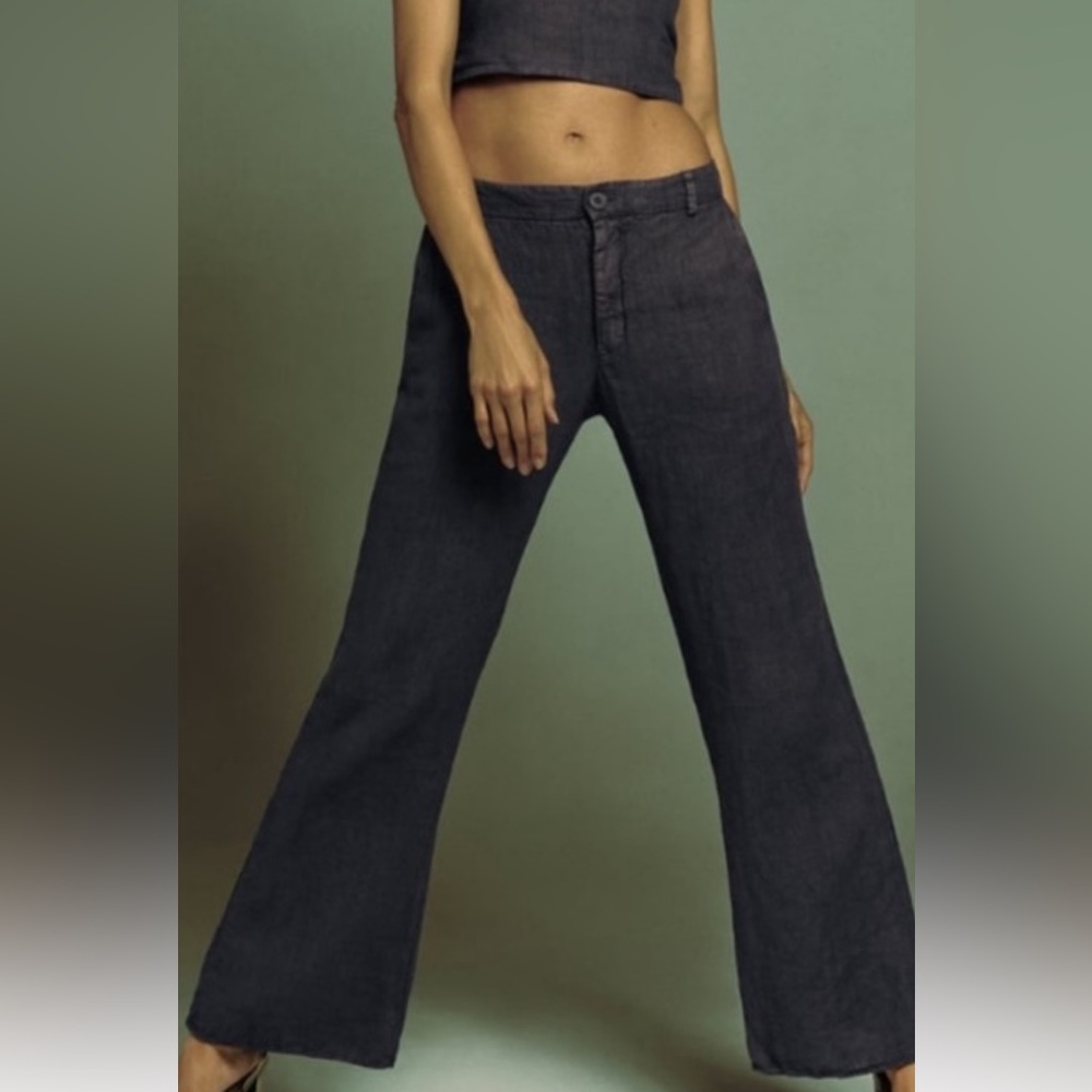 Zara Linen Flared Trouser Pant, Anthracite Grey SizeL